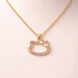 Hello Kitty Rose Gold Pink Crystal Outline Necklace